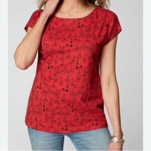 J Jill XL Red sailing & lighthouses Printed Women's Top Short sleeve tee